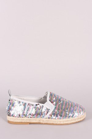 Bamboo Sequins Embellished Espadrille Trim Slip-On Flat
