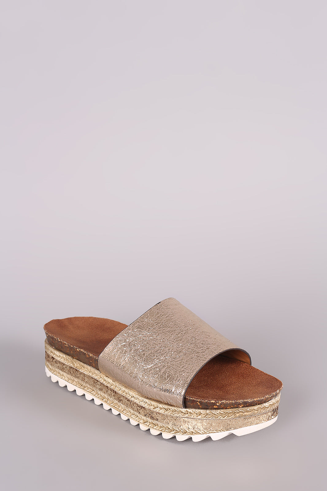 Bamboo Metallic Glitter Espadrille Trim Flatform Slide Sandal