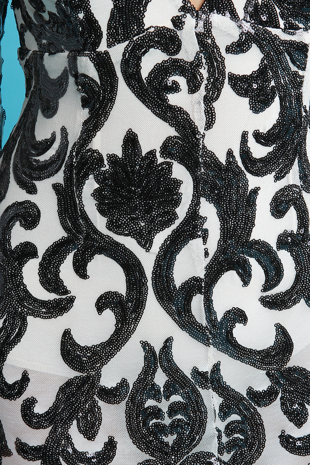 Baroque Sequin Plunge Neck Slit Maxi Dress