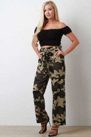 Camouflage Pattern Self Tie Paper Bag Pants