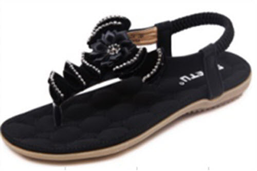Women Floral Thong Suede Quilted Flat Comfort Sequin Sandals Black Pink