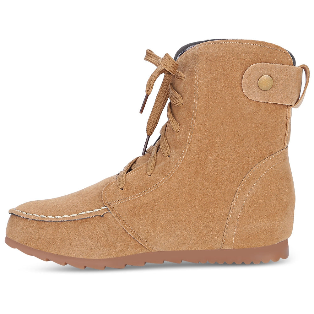 Trendy Round Toe Lace-up Elevator Shoes Women Ankle Boots