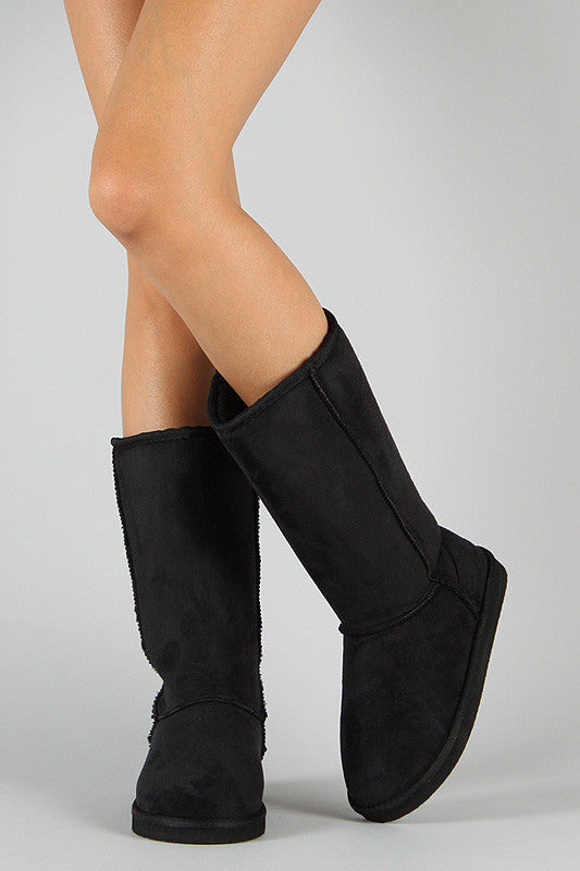 Round Toe Mid Calf Flat Boot