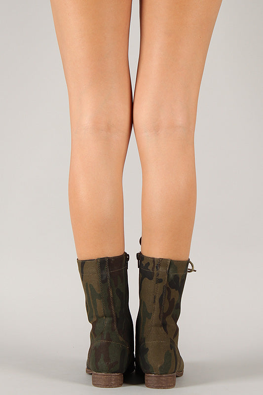 Camouflage Military Lace Up Mid Calf Boot
