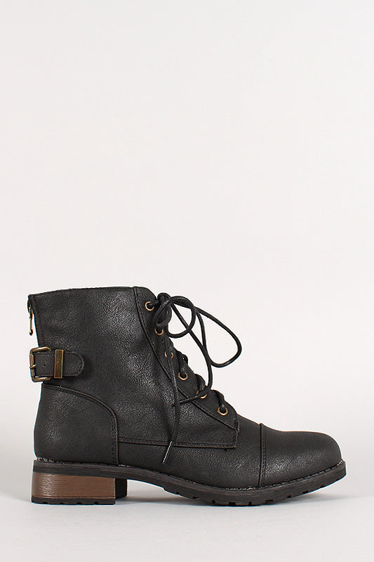 Round Toe Lace Up Zip Booties