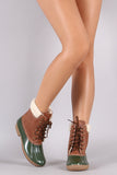 Faux Shearling Cuff Lace Up Duck Ankle Boots
