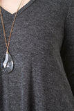 V-Neck Ribbed Knit Shift Dress