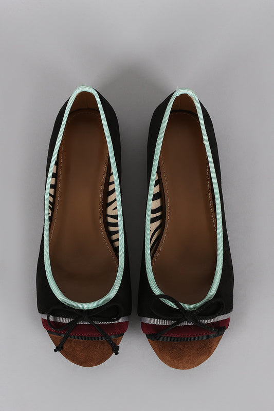 Colorblock Suede Bow Round Toe Ballet Flat