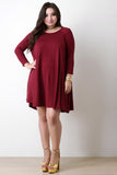 Round Neck Long Sleeves Teardrop Midi Shift Dress