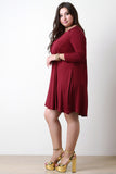 Round Neck Long Sleeves Teardrop Midi Shift Dress