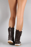 Drawstring Quilted Nylon Mid Calf Snow Boots
