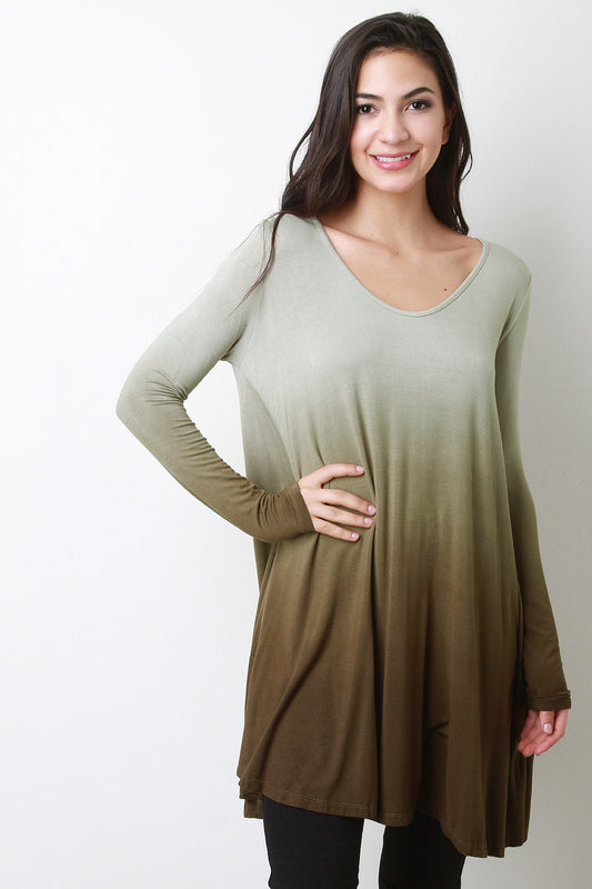 Jersey Knit Dip Dye Scoop Neck Longline Top