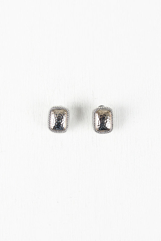 Hammered Rectangular Clip Earrings
