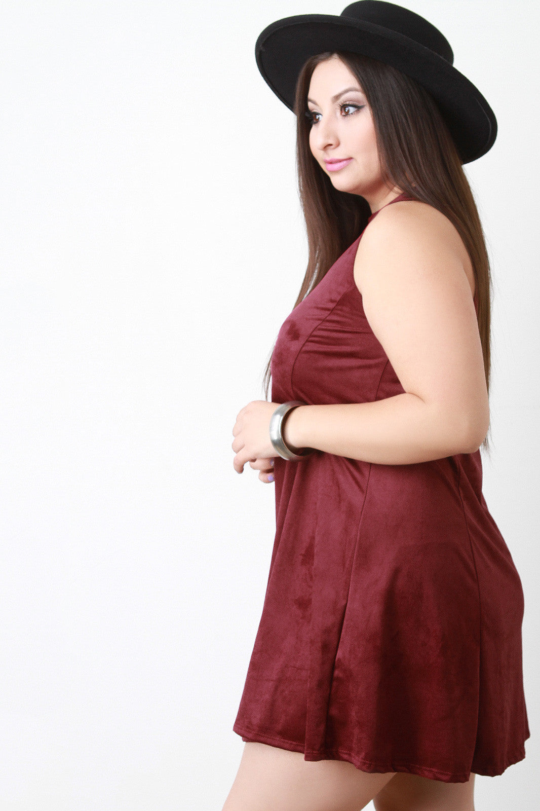 Sleeveless Vegan Suede Trapeze Dress