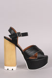 Qupid X-Band Ankle Strap Faux Wooden Platform Heel