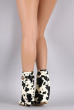 Cow Print Twist-Lock Fold Down Shaft Wedge Booties