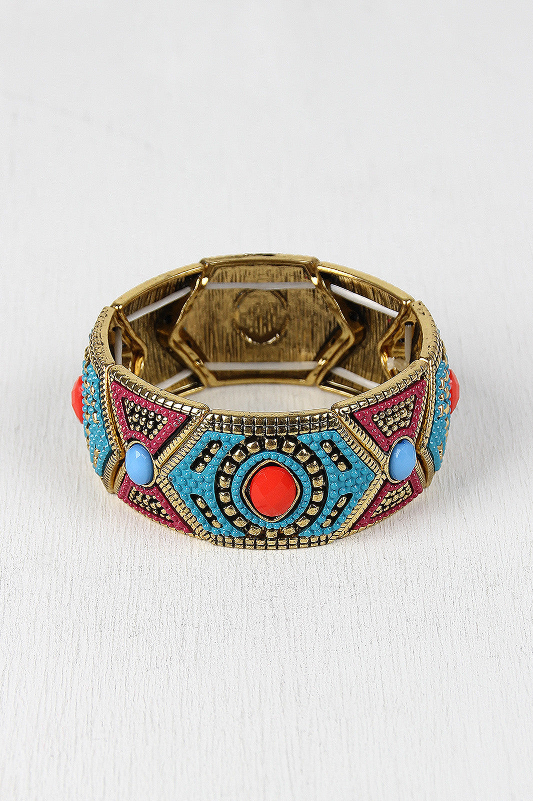 Embossed Gemstone Stretchy Bracelet