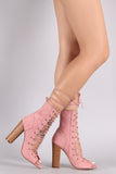Liliana Suede Corset Lace Up Open Toe Ankle Booties