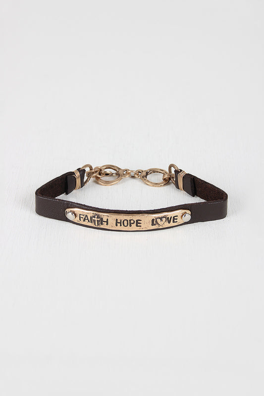 Vegan Leather Faith Hope Love Bracelet
