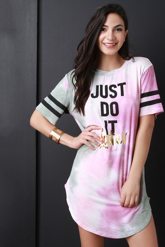 Just Do It Later Graphic Print Short Sleeve Tunic Top