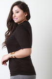 Mock Neck Keyhole Ruched Top