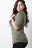 Mock Neck Keyhole Ruched Top