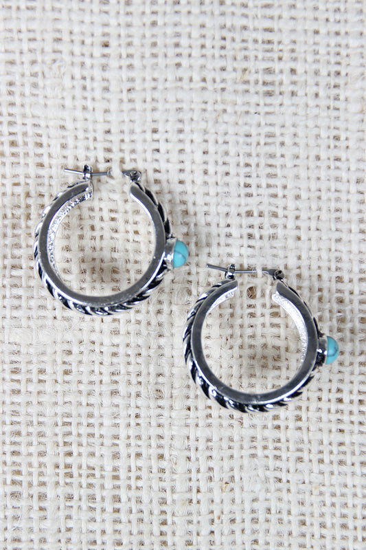Twisted Hoop Turquoise Stone Earrings