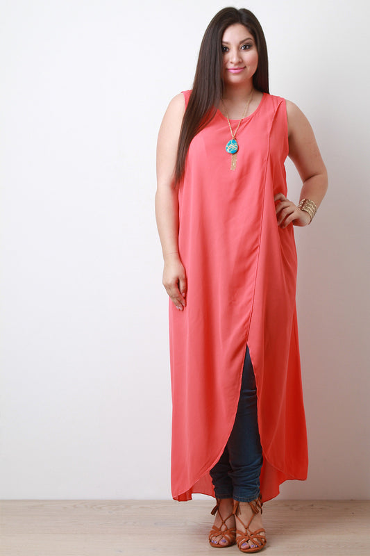 Semi-Sheer Surplice Slit Maxi Top