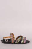 Embroidered Open Toe Slingback Flat Sandal