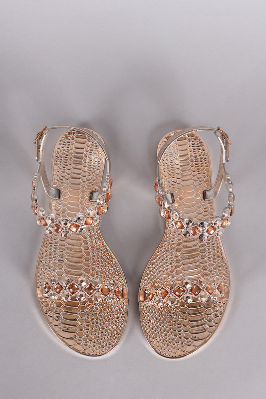 Liliana Jeweled Open Toe Jelly Flat Sandal