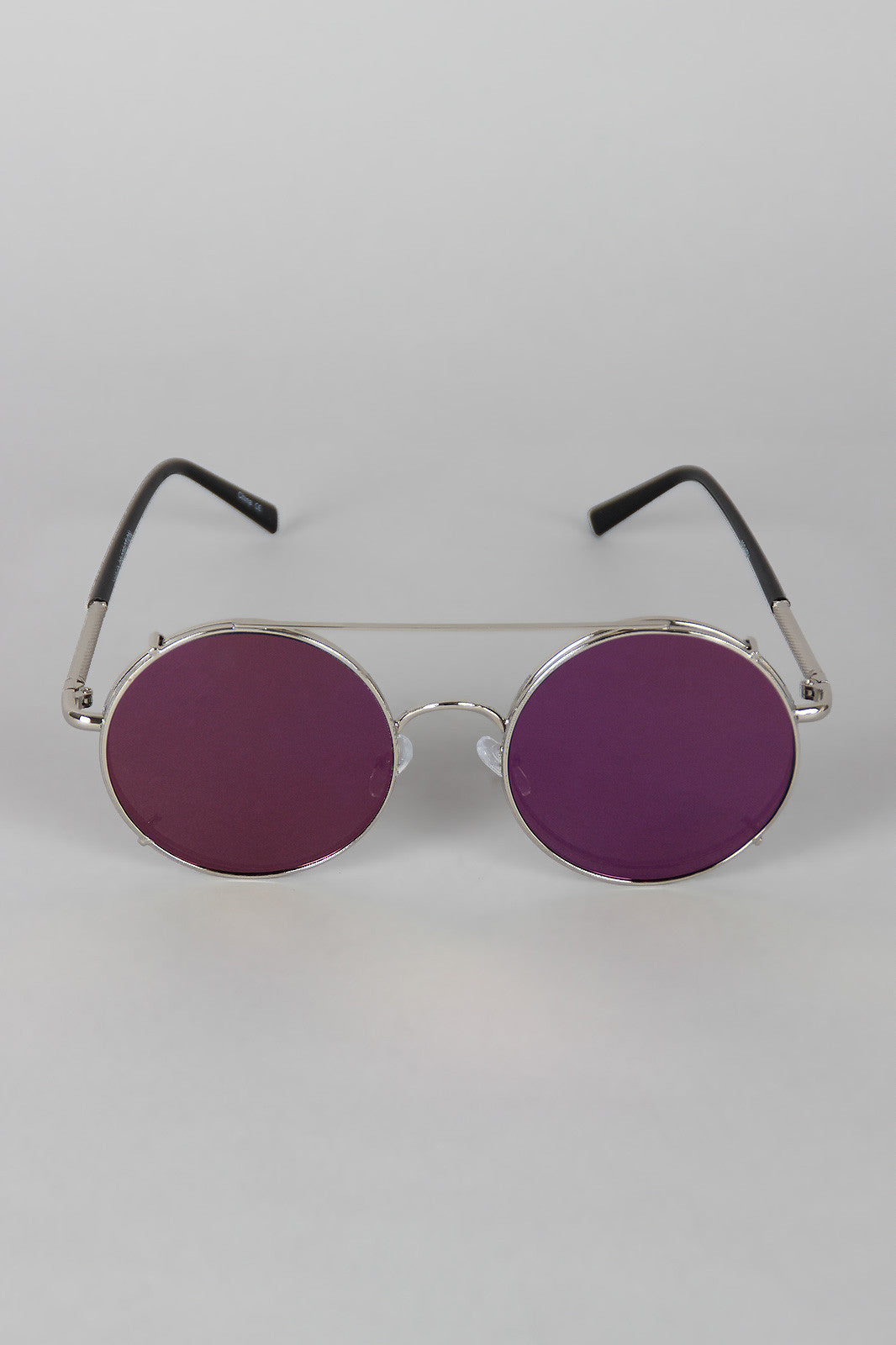Metallic Trim Round Frame Clip-On Sunglasses