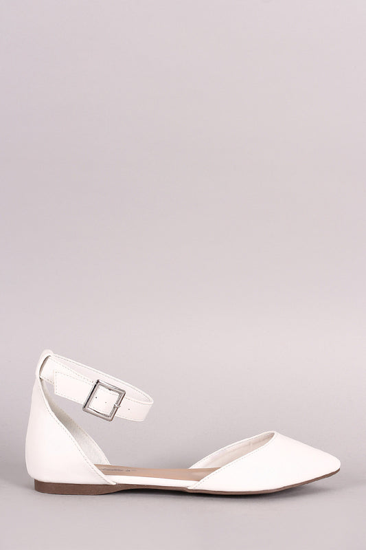 Breckelle Ankle Strap Pointy Toe Dorsay Flat