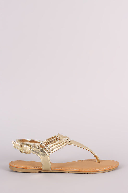 Bamboo T-Strap Thong Flat Sandal