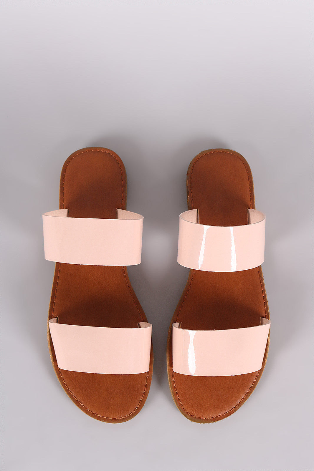 Patent Double Patent Band Slip On Flat Sandal