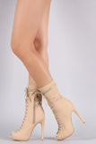 Nubuck Peep Toe Lace-Up Mid-Calf Boots