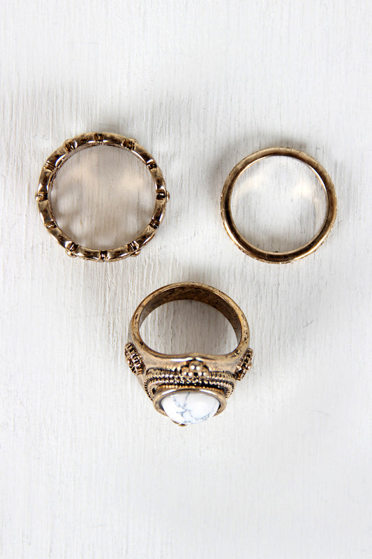 Floral Cutout and Stone Ring Set