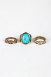 Native Stone and Etched Ring Set