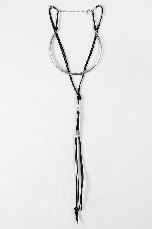 Vegan Suede and Metal Collar Double Layer Necklace