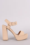 Bamboo Nubuck Buckled Ankle Strap Chunky Platform Heel