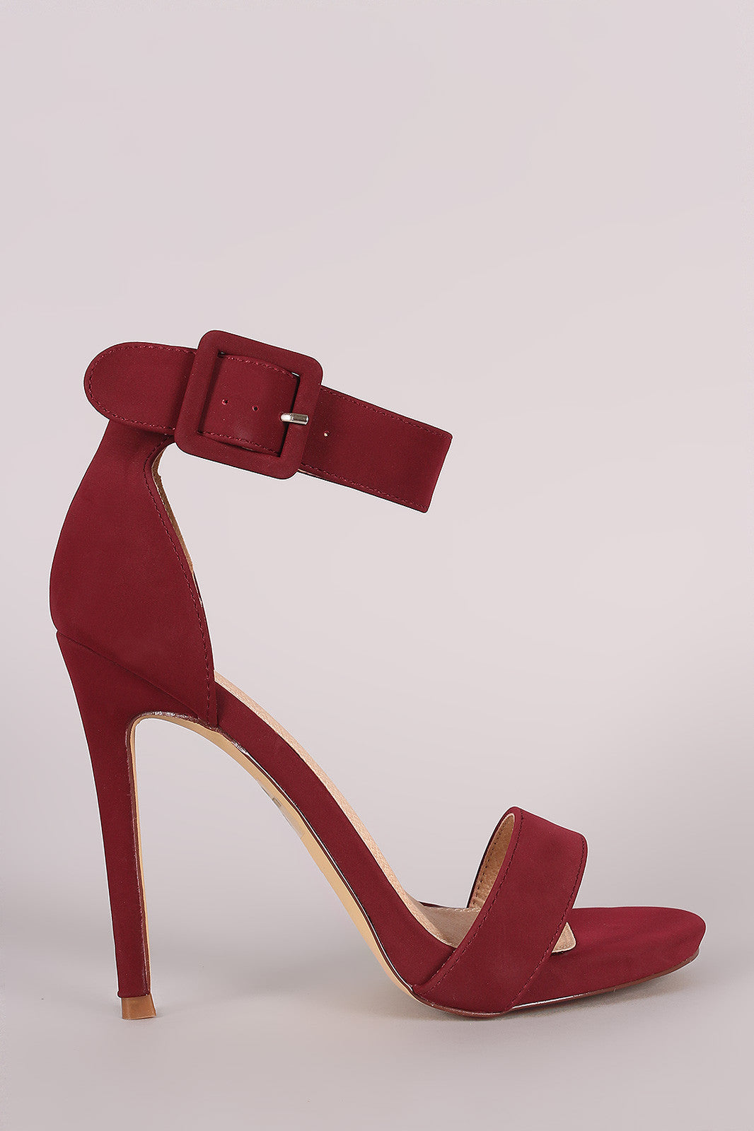 Nubuck Buckled Ankle Strap Stiletto Heel