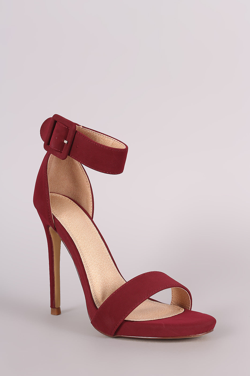 Nubuck Buckled Ankle Strap Stiletto Heel