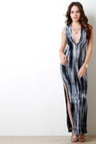 Plunging V Tie Dye Crisscross Back Maxi Dress