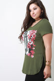 Vintage Gal and Roses Graphic Print Top