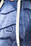 Denim Print Hooded Crop Top