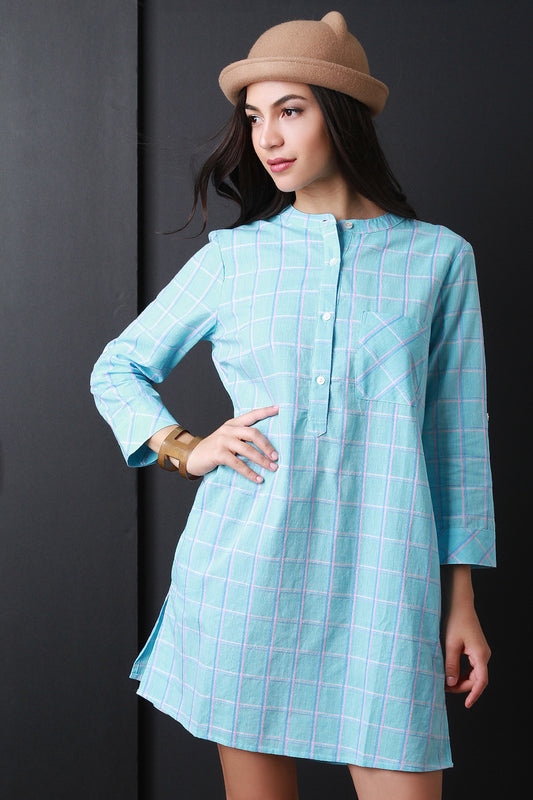 Plaid Button-Up Shirt Dress