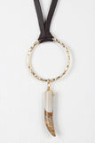 Vegan Leather Cord Stone Talon Pendant Necklace