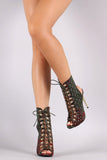 Military Combat Boho Lace Up Metallic Stiletto Heel
