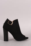 Bamboo Open Toe Chunky Heel Buckle Booties