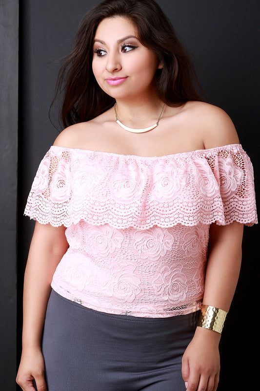 Crochet Floral Lace Off The Shoulder Top