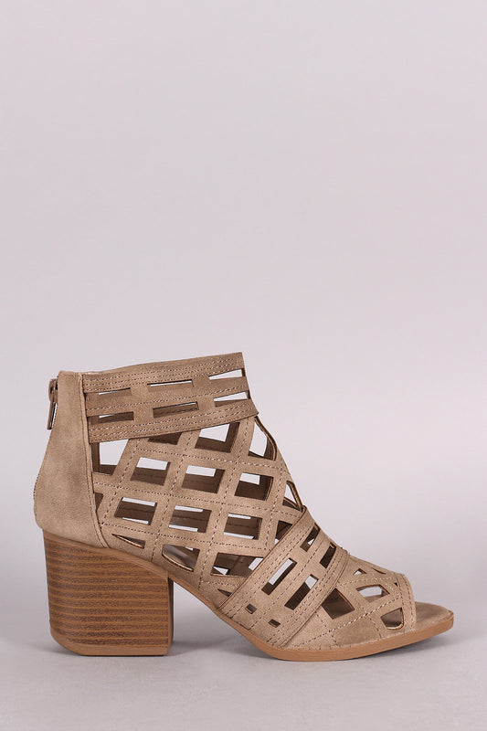 Qupid Geo Cutout Chunky Heeled Booties